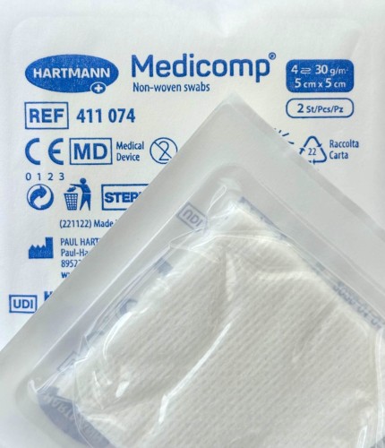 Sterylne kompresy 5x5cm z włókniny Medicomp, 25x2 szt., Hartmann