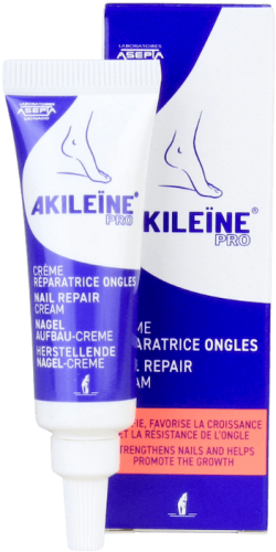 Akileine Pro krem na onycholizę regenerujący paznokcie Asepta Monaco 10ml opakowanie i tubka nowe